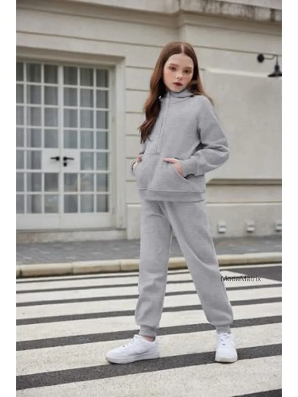 Girls 2 Piece Tracksuit Drop Shoulder Hoodie Half Zip Sweatshirt and Joggers